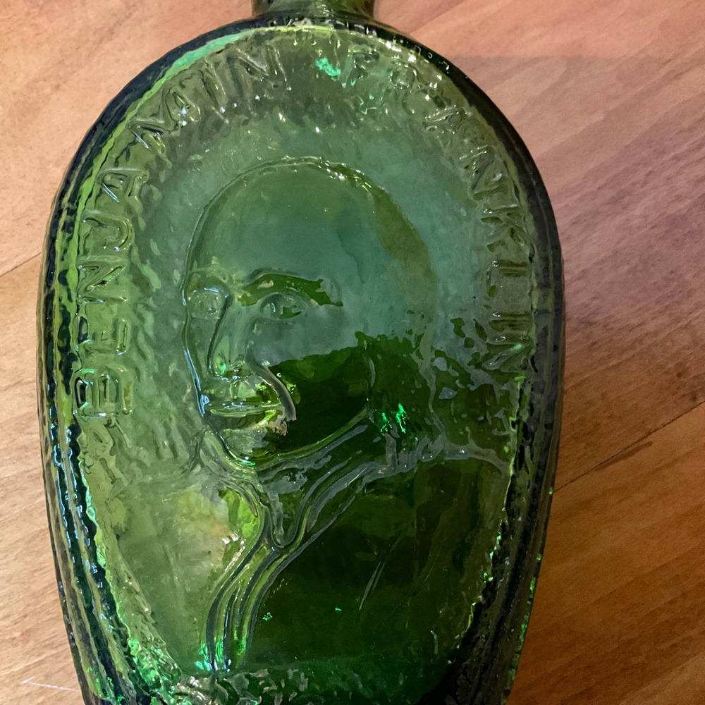 Vintage Wheaton Glass Green Ben Franklin Commemorative Bottle 1888 - Picture 4 of 5